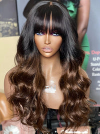 Chinalacewig Ombre Color Body Wave With Bang 5x5 HD Lace Closure Wig HG03