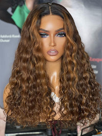 Chinalacewig Highlight Curly Honey Brown Color Body Wave Glueless HD Invisible Lace Wigs HG04