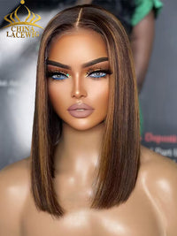 Chinalacewig Blonde Highlights Glueless 5x5 Closure HD Lace Stacked Bob Wig CL04