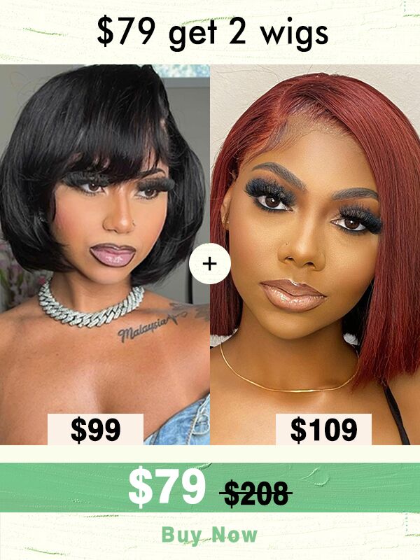 $79 Get 2 Wigs Limited Sale Natural Color& Red Brown Color C Part Lace Front Bob Wig Combo Deal LT04