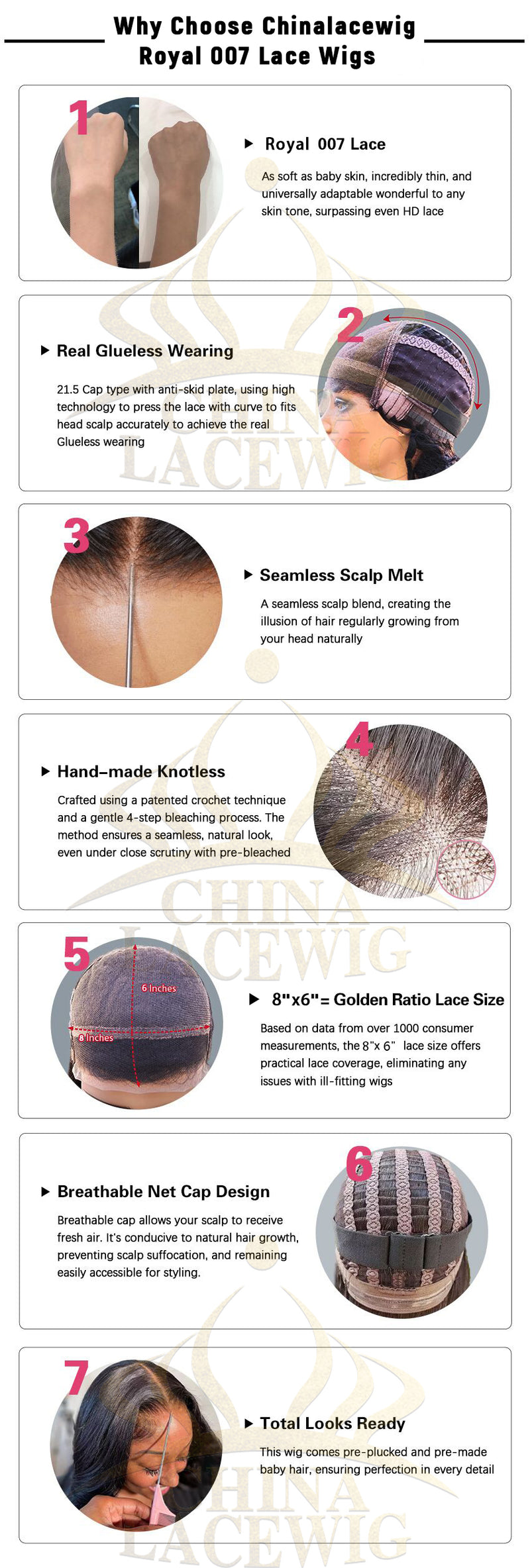Chinalacewig 8x6 Royal 007 Lace Wig Reddish Color Wear &Go Breathable Cap Wig CL015