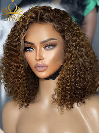 Chinalacewig 7x5.5 Royal 007 Lace Wig Ombre Brown Curly Wear &Go Breathable Cap WigCL011