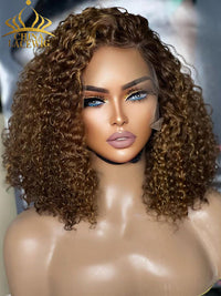 Chinalacewig 7x5.5 Royal 007 Lace Wig Ombre Brown Curly Wear &Go Breathable Cap WigCL011