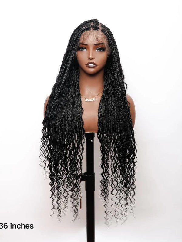 Chinalacewig Tangleless Human Hair Boho Curls HD Lace Knotless Box Braided Wig Full Hand-tied - Human Baby Hair