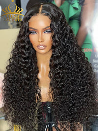 Chinalacewig Flowy Bohemian Curly 5x5 HD Lace Glueless Middle Part Long Wig 100% Human Hair CL010