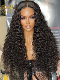 Chinalacewig Flowy Bohemian Curly 5x5 HD Lace Glueless Middle Part Long Wig 100% Human Hair CL010