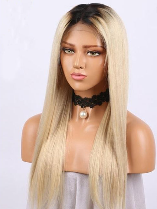 Cinalacewig 13x4 transparent lace front ombre 613 blonde color straight wig 100% virgin human hair wig for black women