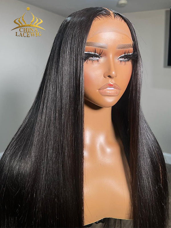 Chinalacewig 8x6 Royal 007 Lace Wig Natural Black Color Silk Straight Wear &Go Breathable Cap Wig CL020