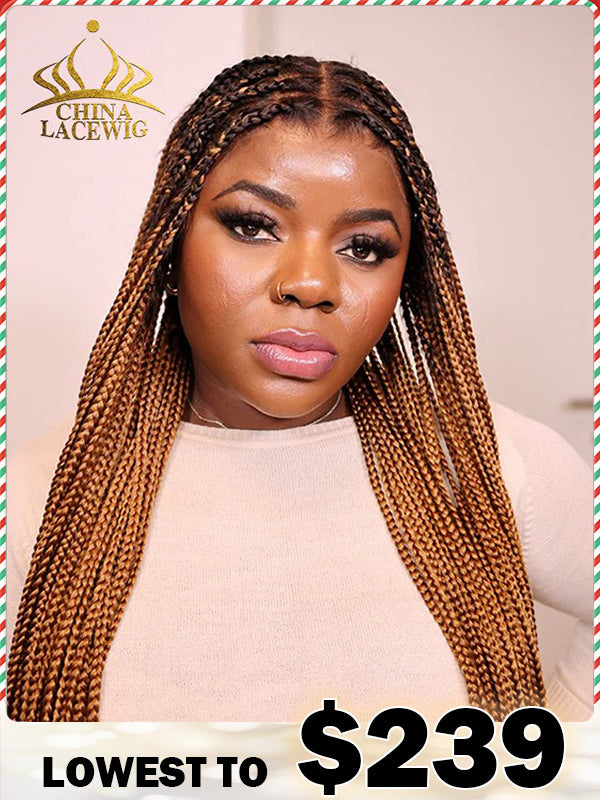 Chinalacewig Beyoncé Honey Blonde Knotless Braid Wig Swiss Full Lace with Human Hair Roots