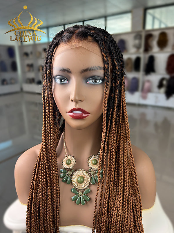 Chinalacewig Beyoncé Honey Blonde Knotless Braid Wig Swiss Full Lace with Human Hair Roots