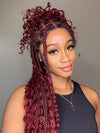 Many Styles Of Human Hair Full Lace Boho Knotless Box Boho Braided Wigs With Curly Burgundyl Color 99j Braid Wig For Black Women