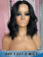 Buy 1 Get 1 Free Wig Chinalacewig 13x6 Transparent Lace Wig Natural Black Color Bob Wave Wig FW04