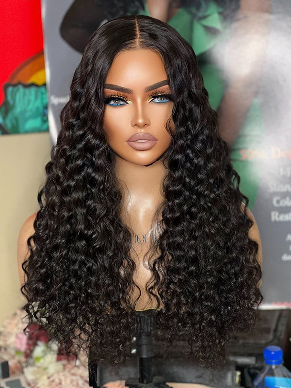 Chinalacewig 50% Off Limited 1 Piece For 13x4 Transparent Lace Front #1B Curly Wig 100% Virgin Human Hair Wig