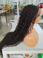 Chinalacewig Human Hair Full Lace Braided Wig Tangleless Boho Knotless Braids with Human Hair Curls