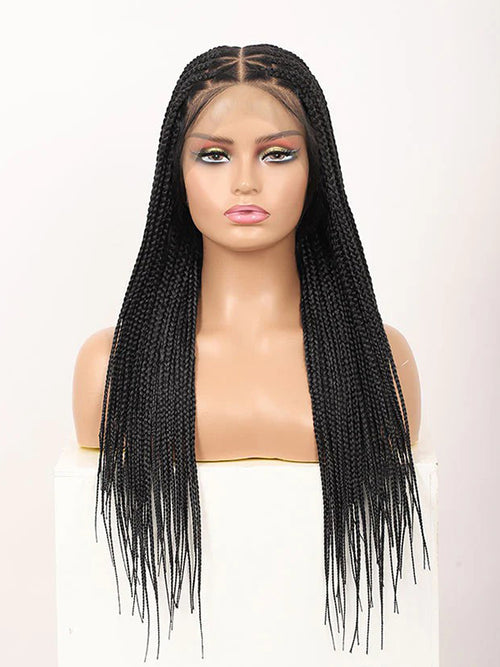 Chinalacewig Knotless Small Triangle Box Braids HD Full Lace Braided Wig Human Hair Pre Pluched With Baby Hair Natural Black Color Braid Wigs For Black Women