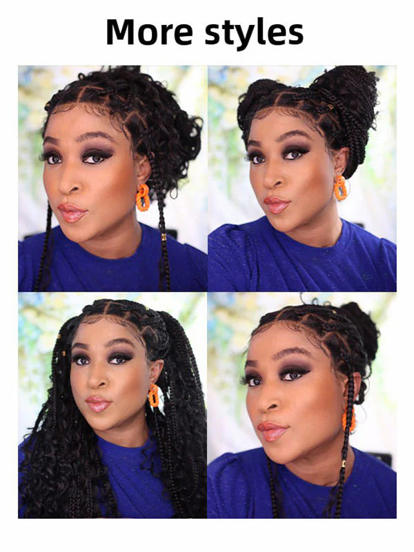 Many Styles Of Human Hair Full Lace Boho Curls Box Braided Wig Natural Color Braid Wig For Black Women