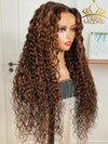 Chinalacewig Curly Brown Highlight Ombre Undetectable HD Lace Human Hair 360 Lace Wigs CF71