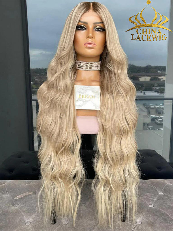 Chinalacewig Custom Wig HD full lace wig 30 inches Light Ash Blonde Color Human Virgin Hair C02