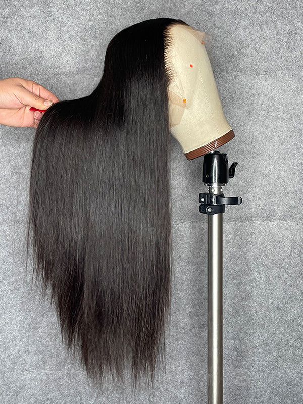 Chinalacewig Custom Wig Silky Straight 360 HD Lace Wigs Human Hair Natural Black C014