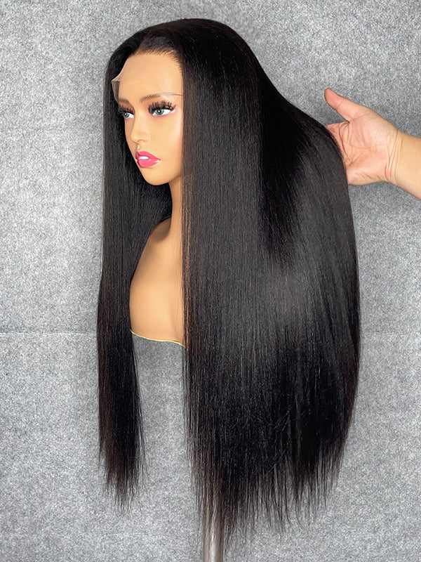 Chinalacewig Custom Wig Yaki Straight 13x6 Lace Frontal Wig Bleached Knots Human Virgin Hair C013