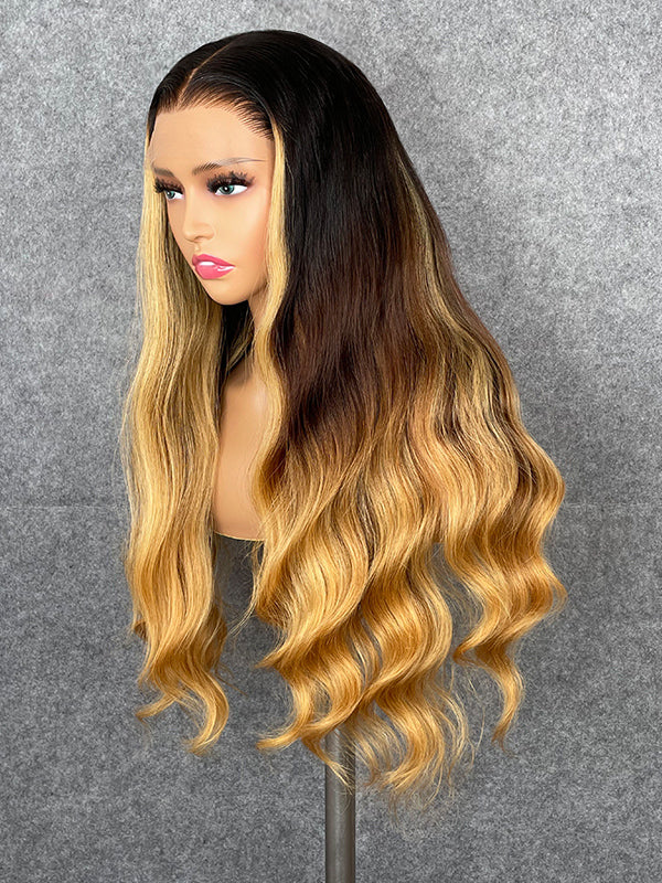 Chinalacewig 30A Custom Ombre Color 13x6 Lace Frontal Wig Bleached Knots Human Virgin Hair C016