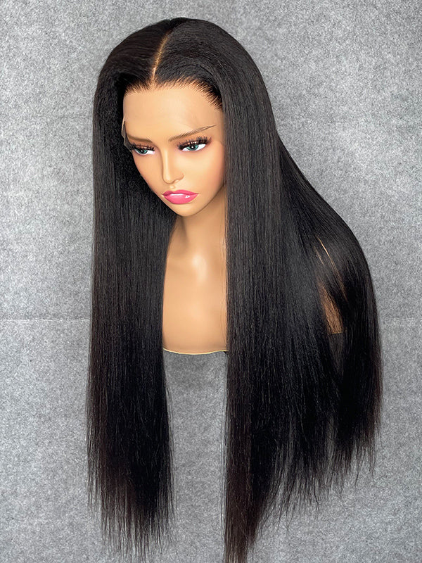 Chinalacewig Custom Wig Yaki Straight 13x6 Lace Frontal Wig Bleached Knots Human Virgin Hair C013