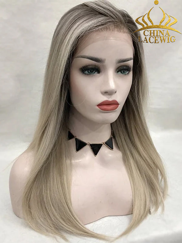 Chinalacewig Custom Wig Lace Frontal 18 inches Bleached Knots Human Virgin Hair C07