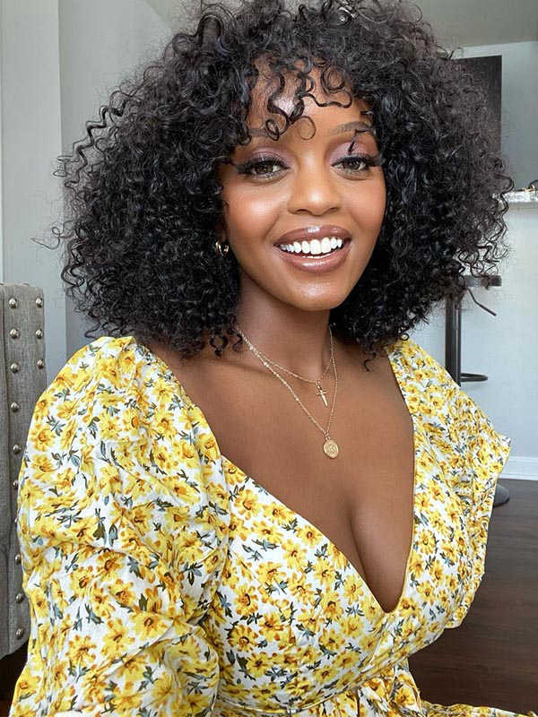 Chinalacewig Glueless Full HD Lace Kinky Curly Bob Human Hair With Bangs NCF35