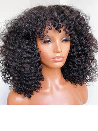 Chinalacewig Glueless Full HD Lace Kinky Curly Bob Human Hair With Bangs NCF35