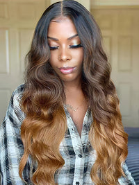 Chinalacewig Human Virgin Hair Ombre Brown 360 HD Lace Wig With  Pre Plucked Elastic Band CF75