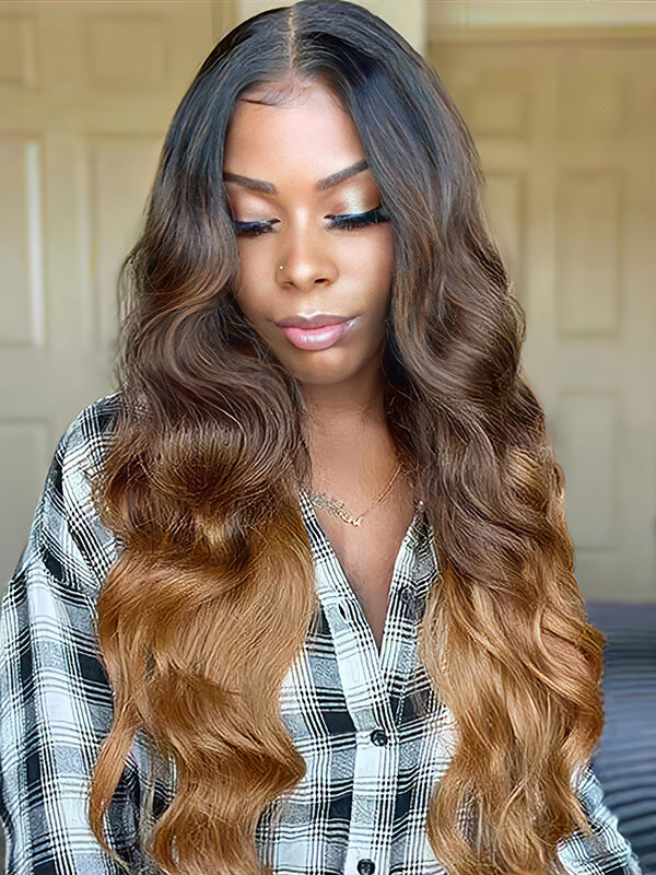 Chinalacewig Human Virgin Hair Ombre Brown 360 HD Lace Wig With  Pre Plucked Elastic Band CF75