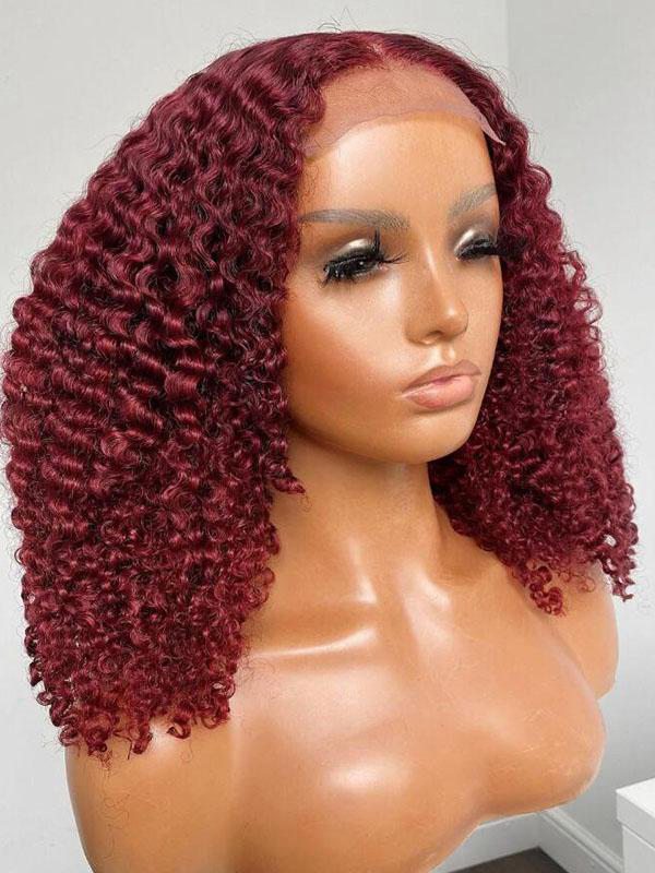 Chinalacewig Invisible HD Lace Burgundy Deep Curly 13X6 Lace Front Wigs NCF65