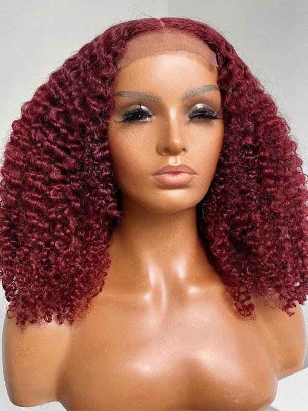 Chinalacewig Invisible HD Lace Burgundy Deep Curly 13X6 Lace Front Wigs NCF65