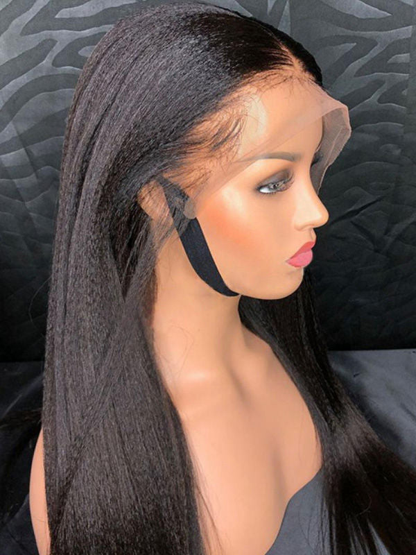 Long Yaki Straight 360 HD Lace Frontal Wigs With Pre Plucked Natural Hailrline CF054