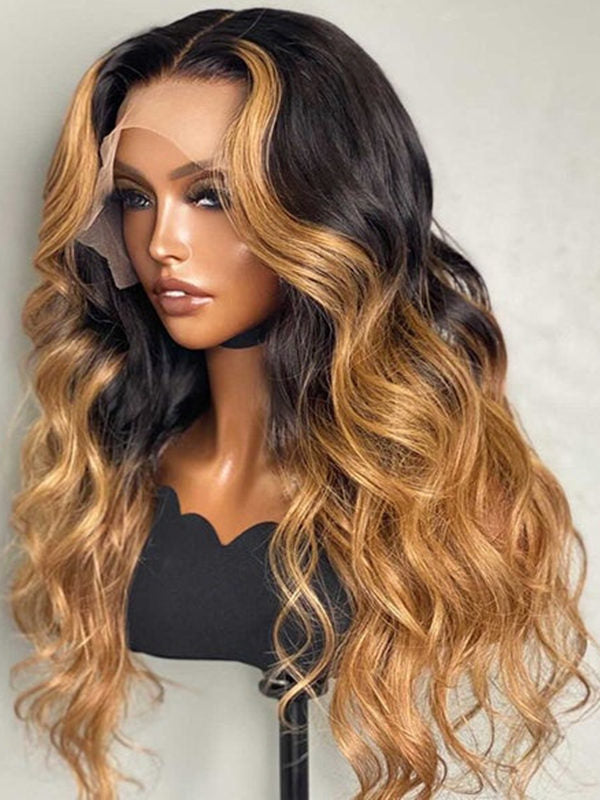 Chinalacewig Side Part 13x6 Body Wave Transparent Lace Front Wig With Bleached Knots NCF 124