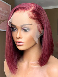 C part Burgundy 99j Straight Human Hair Bob Wigs For Women Short Cut Preplucked CF554 one length short hair styles